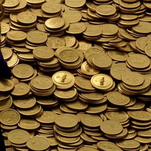 N in a suit, clutching a faucet and a stack of coins, standing atop a mountain of gold coins with a determined look in their eyes