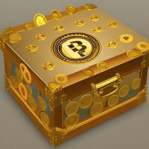 Ful, minimalistic illustration of a treasure chest overflowing with Dogecoin coins, with a hand reaching in to grab them