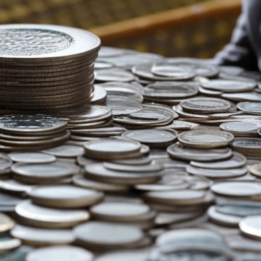 A person with eyes wide open, gazing at a fountain of coins flowing into their hands