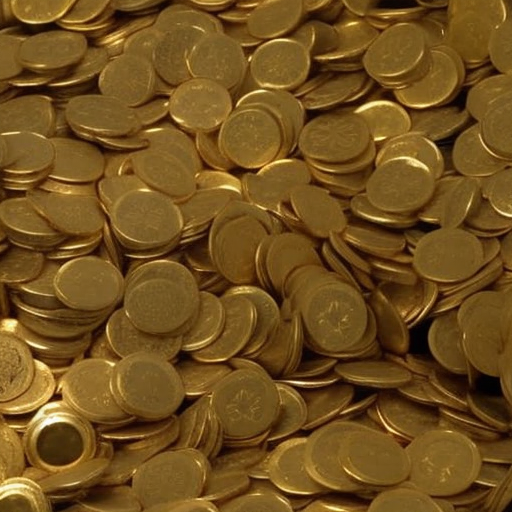 Flowing gold-colored bucket, overflowing coins, and a figure reaching into the bucket with both hands