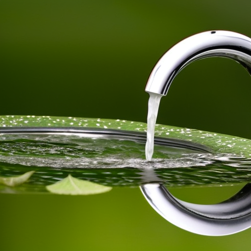 , dark faucet with a single drop of water that has been replaced by a dollar bill, surrounded by a halo of green leaves