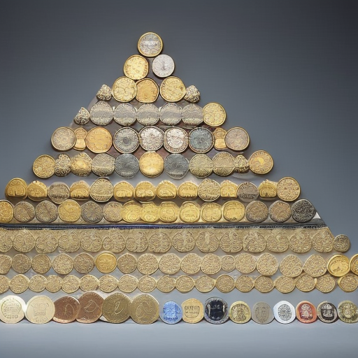 C of different coins arranged in a pyramid shape to illustrate the variety of altcoin faucets