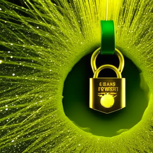 T green, open padlock with a gold coin in front of it, surrounded by a cloud of yellow sparks