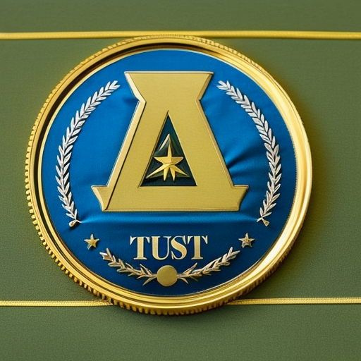 document, papers, and a golden coin with the Dogecoin logo on it, all laid out atop a blue velvet cloth