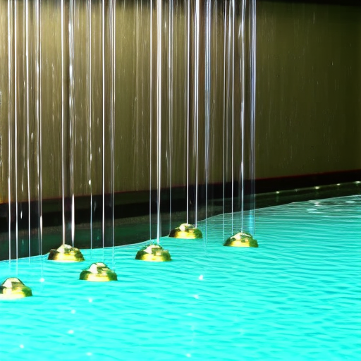 Eleasing a continuous stream of shining coins into a pool of sparkling water