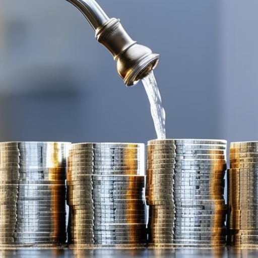 of coins with a faucet pouring water over them, highlighting the potential of affiliate programs