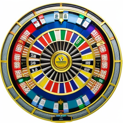 background with a spinning prize wheel in the center, surrounded by colorful casino chips, glittering coins, a vibrant faucet, and a golden key