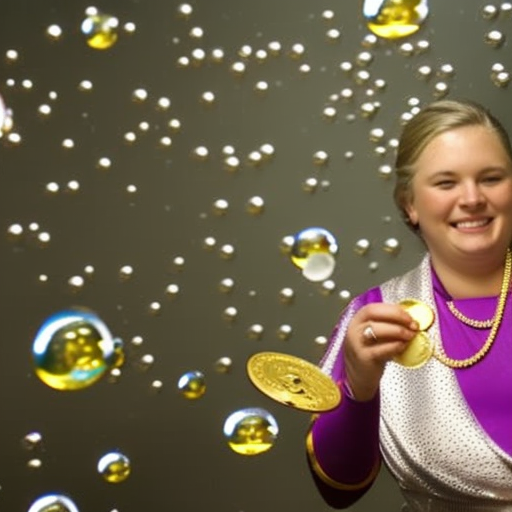 Ng customer holding a gold coin with a faucet spigot in the background, surrounded by a halo of bubbles