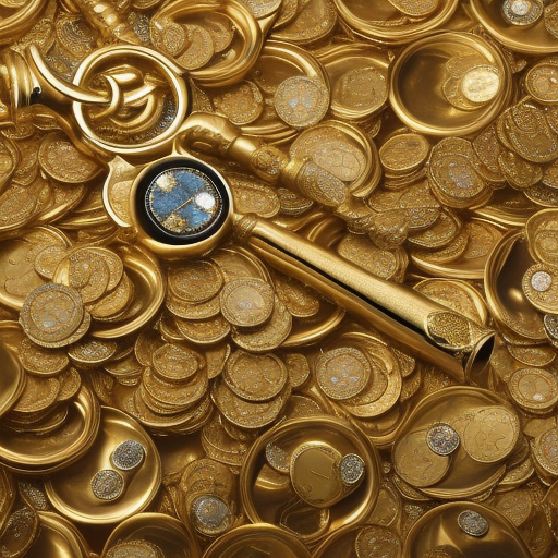 Led illustration of a loyal customer holding a golden faucet, with a diamond-encrusted handle, surrounded by a shower of coins and jewels