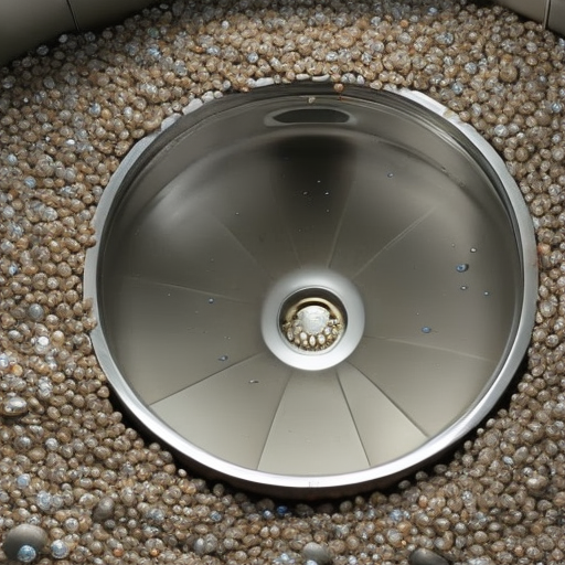 Flowing sink, with a variety of coins spilling out, surrounded by a halo of bubbles