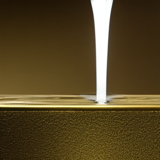 Ation of a gold faucet with water streaming from it into a large basin with no end