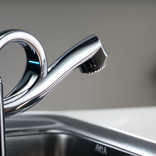 -up of a shiny, silver faucet handle, with a timer ticking down on the screen next to it