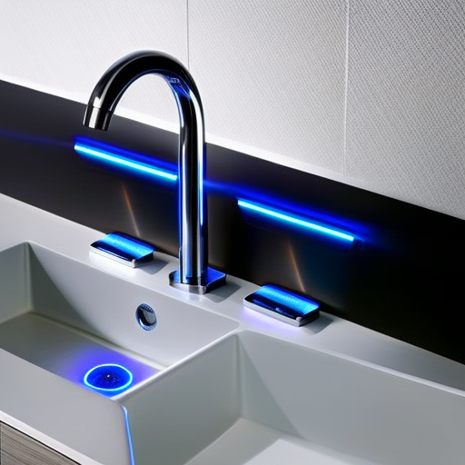 T with a glowing blue LED light, centered at the top of the handle, that pulses in rhythm with a continuous flow of water
