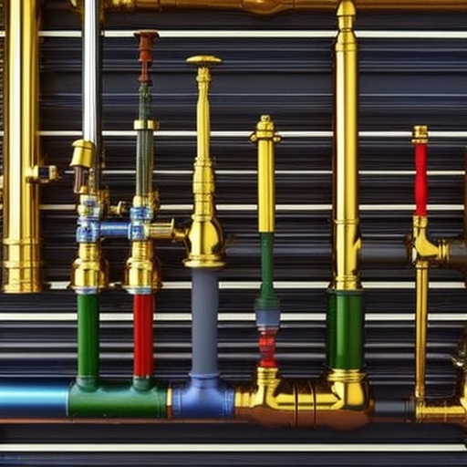 Ful illustration of a series of pipes with different sized taps, connected to a large faucet