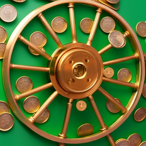 Ing faucet wheel with gold coins coming out of it, surrounded by a vibrant, lucky green background