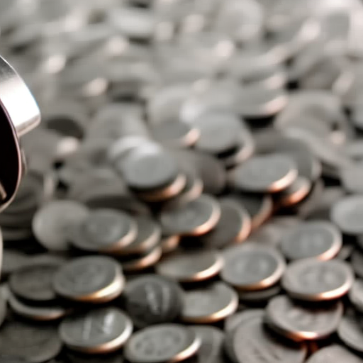 -up of a hand holding a stack of coins with a Ripple logo, overflowing from a faucet