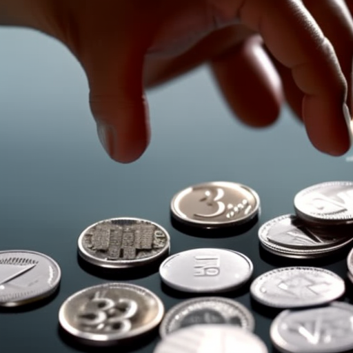 -up of a person's hand with a stack of coins, a few coins spilling out, and the ripple logo on the top coin