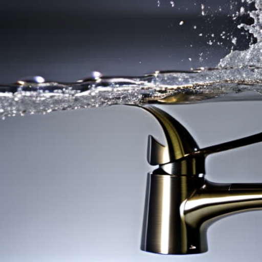 Moving stream of water splashing against a shiny, curved metal faucet