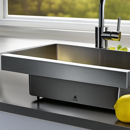 Less steel kitchen sink with an instant dispense faucet and a bowl of ripe lemons nearby