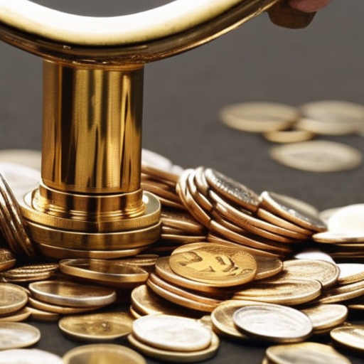 E of a hand holding a golden faucet, with coins cascading from it, flowing into a waiting bucket