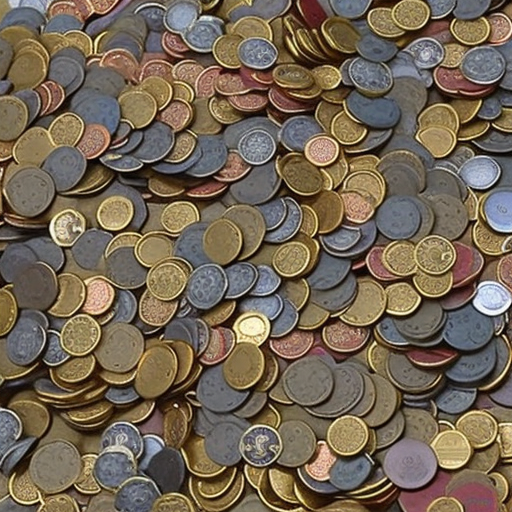 Ful, scattered array of coins and bills, with no barriers or limits to how much you can collect