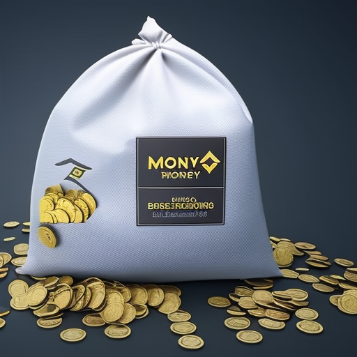 of a money bag overflowing with coins, with a Binance logo in the background