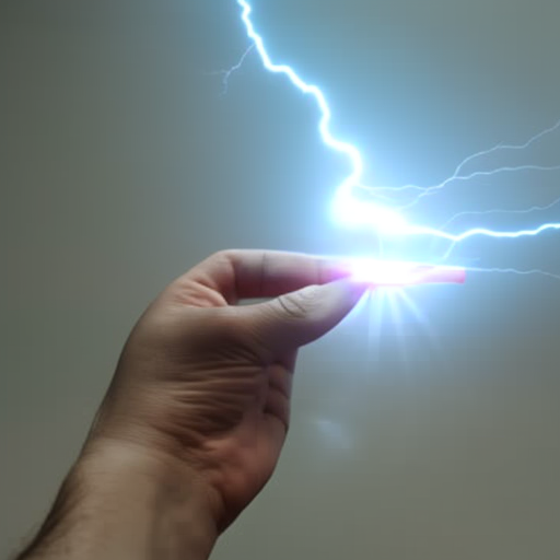Holding a lightning bolt, with colorful ripples radiating out from it