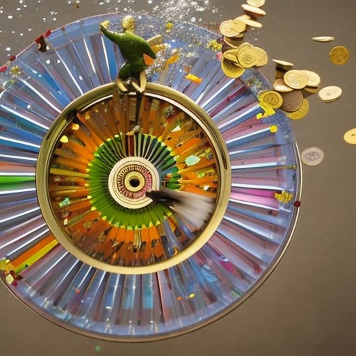 N spinning a wheel with a colorful, graphic faucet at the center, accompanied by coins, dollar bills, and splashing water