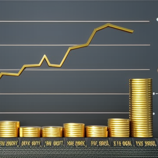 of data points with a line graph showing the rise in profits, a golden faucet overflowing with coins, and a gold trophy