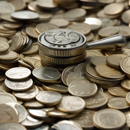 An image of a stack of coins with a faucet attached at the top that is spraying coins out