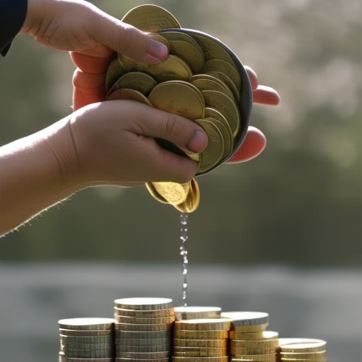 N holding a stack of coins with a faucet pouring coins into their other hand