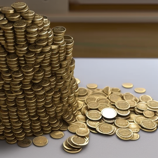 T dripping coins and coins spilling out of a bag onto a flat surface