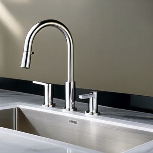 En sink with a range of modern faucets of varying heights and styles, each with a mobile device beside it