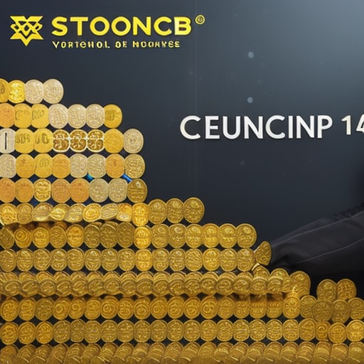 A person with an overflowing amount of coins, with a victorious smile, surrounded by a shower of Binance Coins