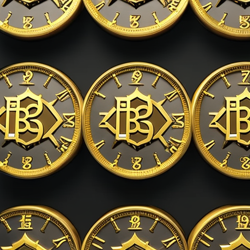 F shiny golden Binance Coins lined up in front of a clock face, emphasizing the speed of returns