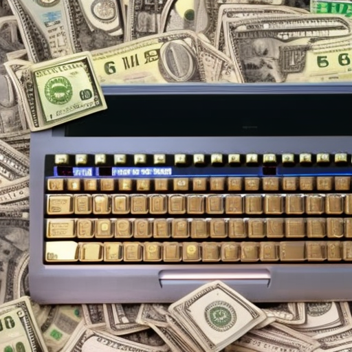 montage of hands quickly tapping on a keyboard, with each keystroke emitting a ripple of money