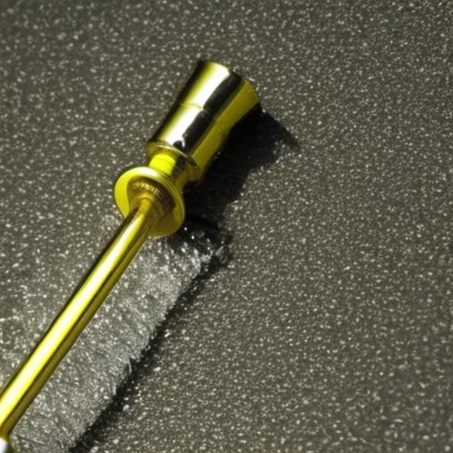 T yellow faucet handle turning quickly, drops of water splashing out from the rapid stream