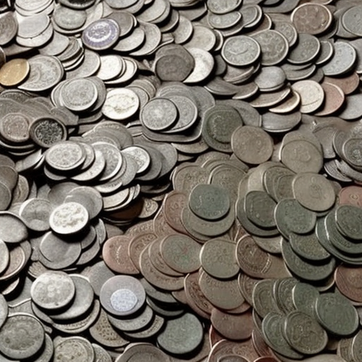 -up of a hand cupping a small handful of coins of varying shapes, sizes, and colors, each with a unique design