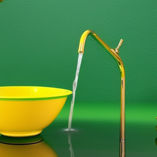 Green faucet dripping coins into a yellow bowl, with a hand holding a smartphone nearby