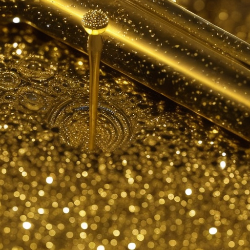 Up of a golden tap with intricate designs, dripping with sparkles of light, conveying trust and reliability
