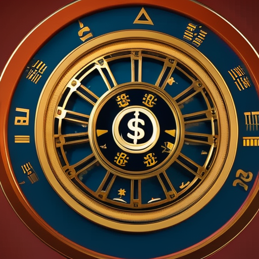 N smiling excitedly, hands clasped in anticipation, as they spin a huge wheel with digital currency symbols