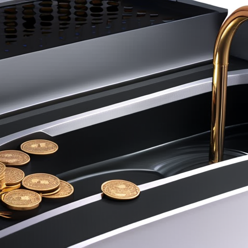 On kitchen faucet pouring coins in a swift and continuous stream