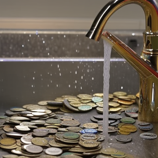 -on demonstration of tapping a faucet, a background of colorful coins, and a bright smile of satisfaction