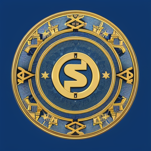 Tinted illustration of a litecoin in the center of a circle of four golden coins, arranged in a symmetrical pattern