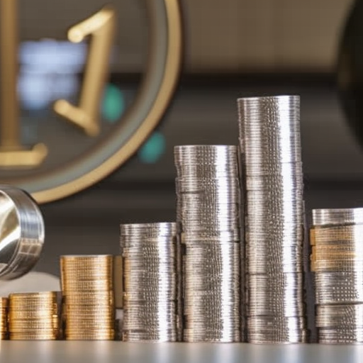 N counting stacks of litecoins with a magnifying glass, a globe in the background, and a computer open with the Litecoin logo