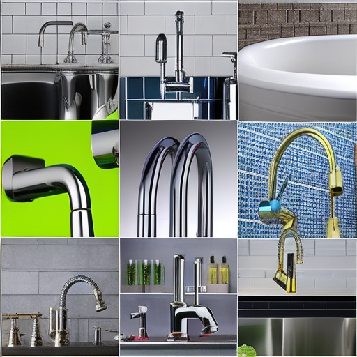 Ge of various kitchen and bathroom faucets in bright colors with user-friendly features highlighted