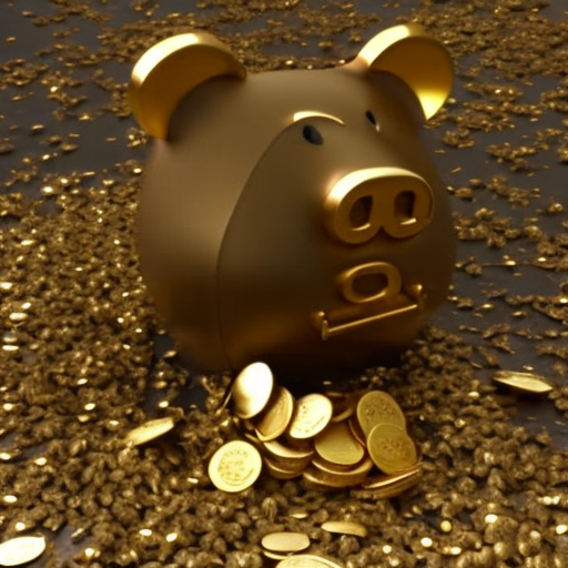 overflowing piggy bank with gold coins spilling out onto the ground