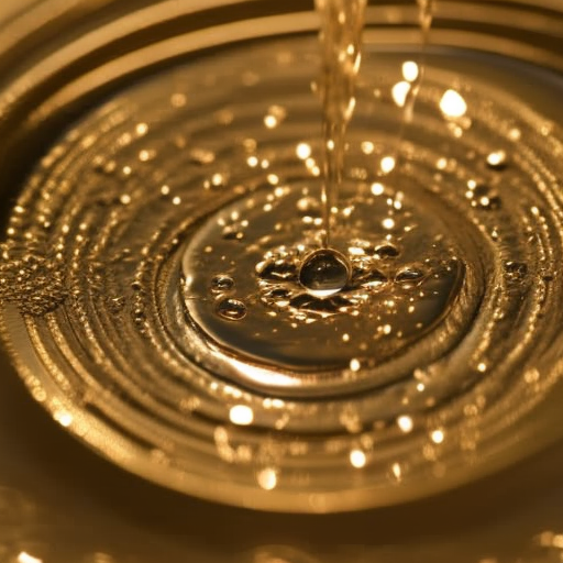 -up of a person's hands, holding a golden coins dripping water droplets from its surface