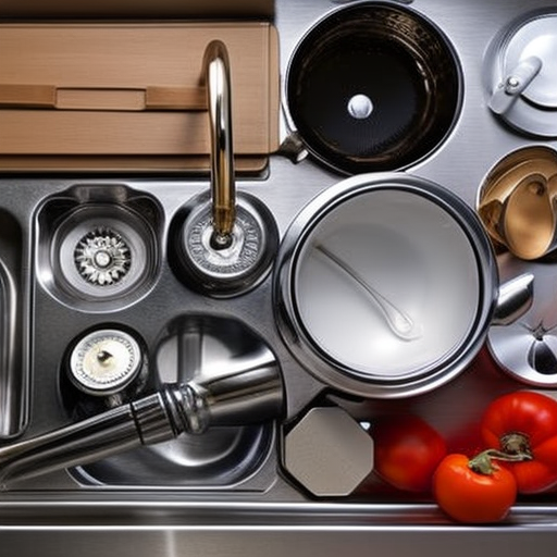 life of a kitchen sink with a faucet in the foreground, a timer set to 15 minutes, and a selection of common household items arrayed around it