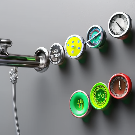Lustration of a faucet with multiple colorful knobs and buttons, each marked with a different payment method